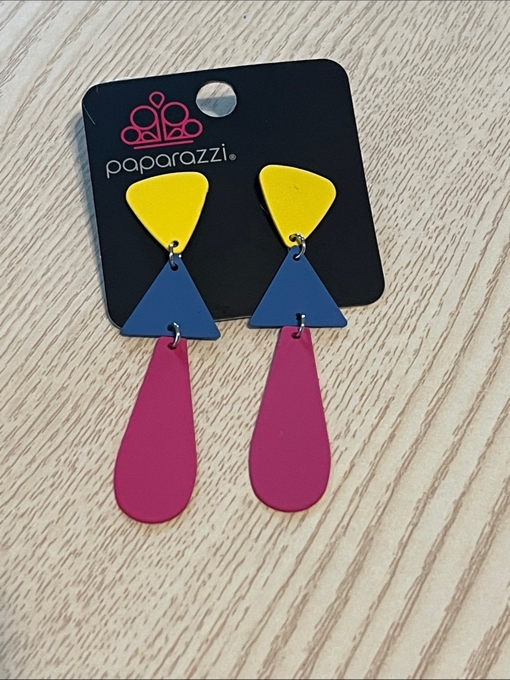 Paparazzi Yellow, Blue & Pink Geometric Drop Earrings
